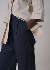 Linen Straight Pants | Navy Blue